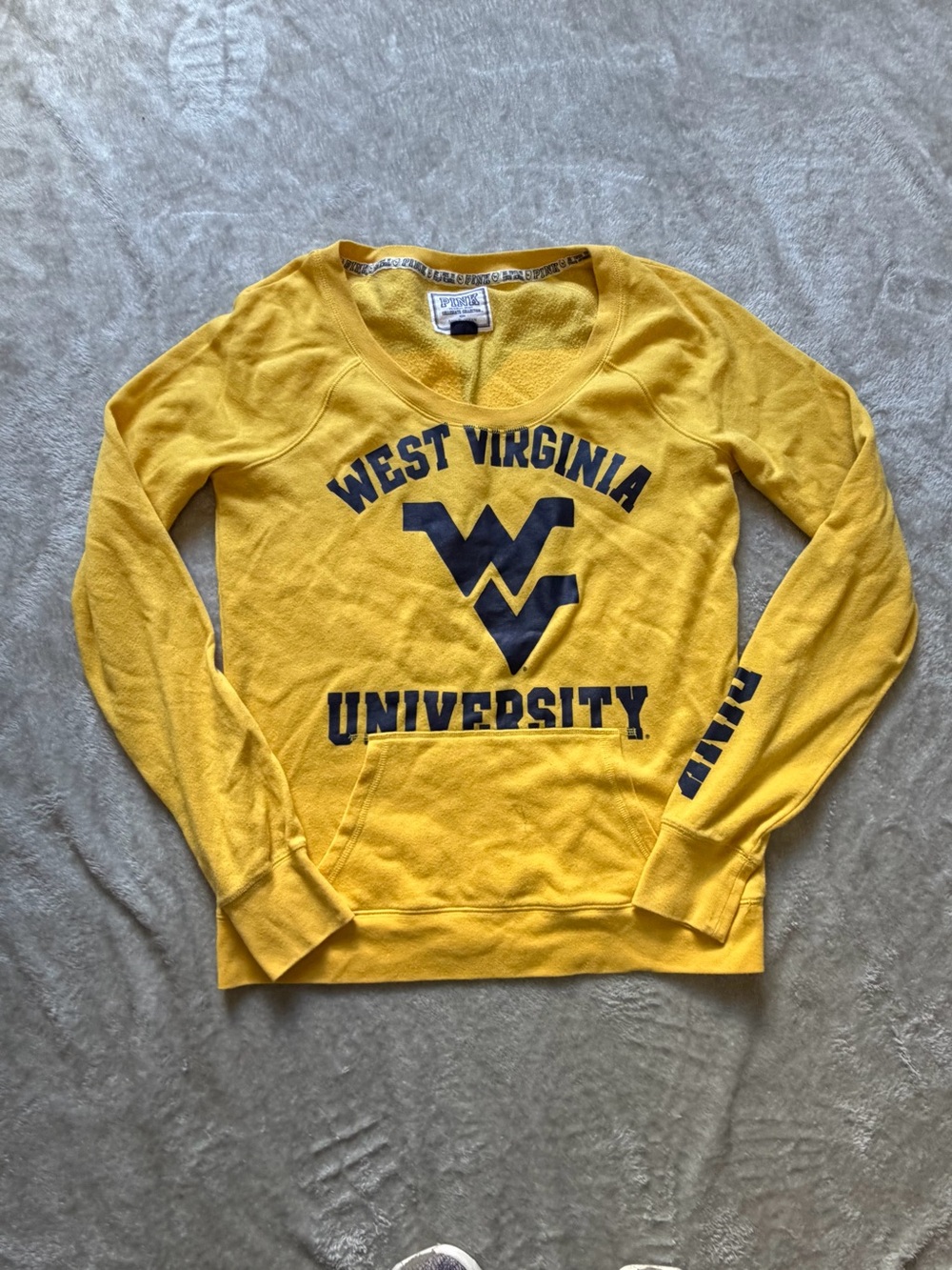PINK Victoria's Secret Yellow V-Neck West Virginia University Pullover